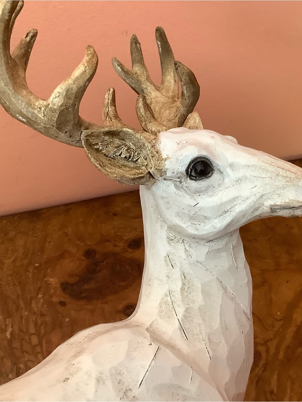 Vintage Faux Wood Carved White Deer Figurine Stag Reindeer Rustic Christmas 14” - Picture 12 of 13